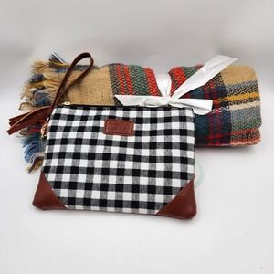 Funky Monkey Plaid Scarf & Buffalo‎ Check Wristlet Purse Set Classic Warm NWT